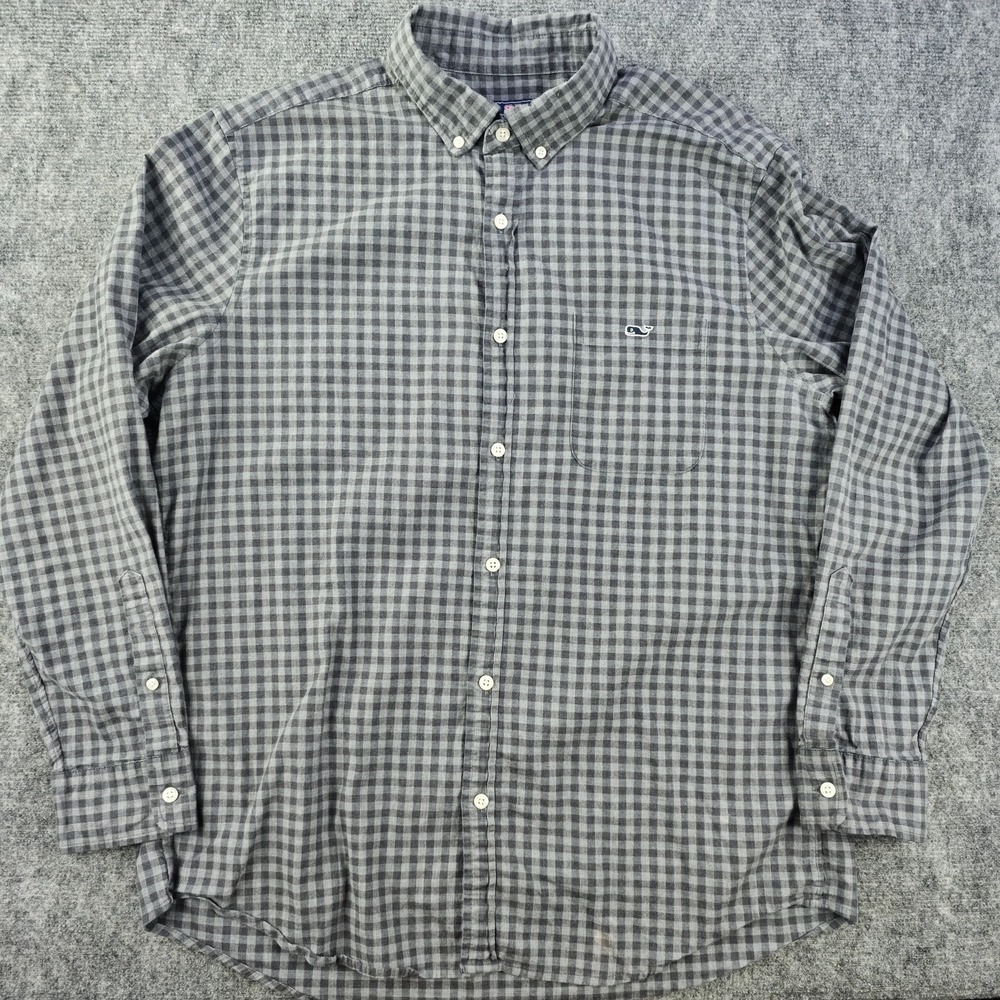 Vineyard Vines Classic Fit Tucker Shirt Mens Large Gray Check Long Sleeve Button